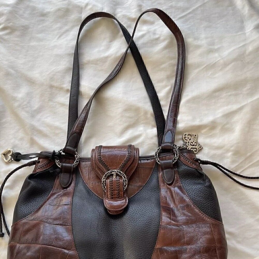 BRIGHTON EMMA Tiny Woven Brown/Black Leather Print D330285 Western Vintage Bag - Picture 2 of 15